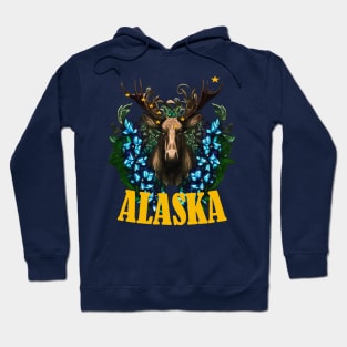 Eight Stars Of Alaska With Moose And Alpine Flowers Hoodie